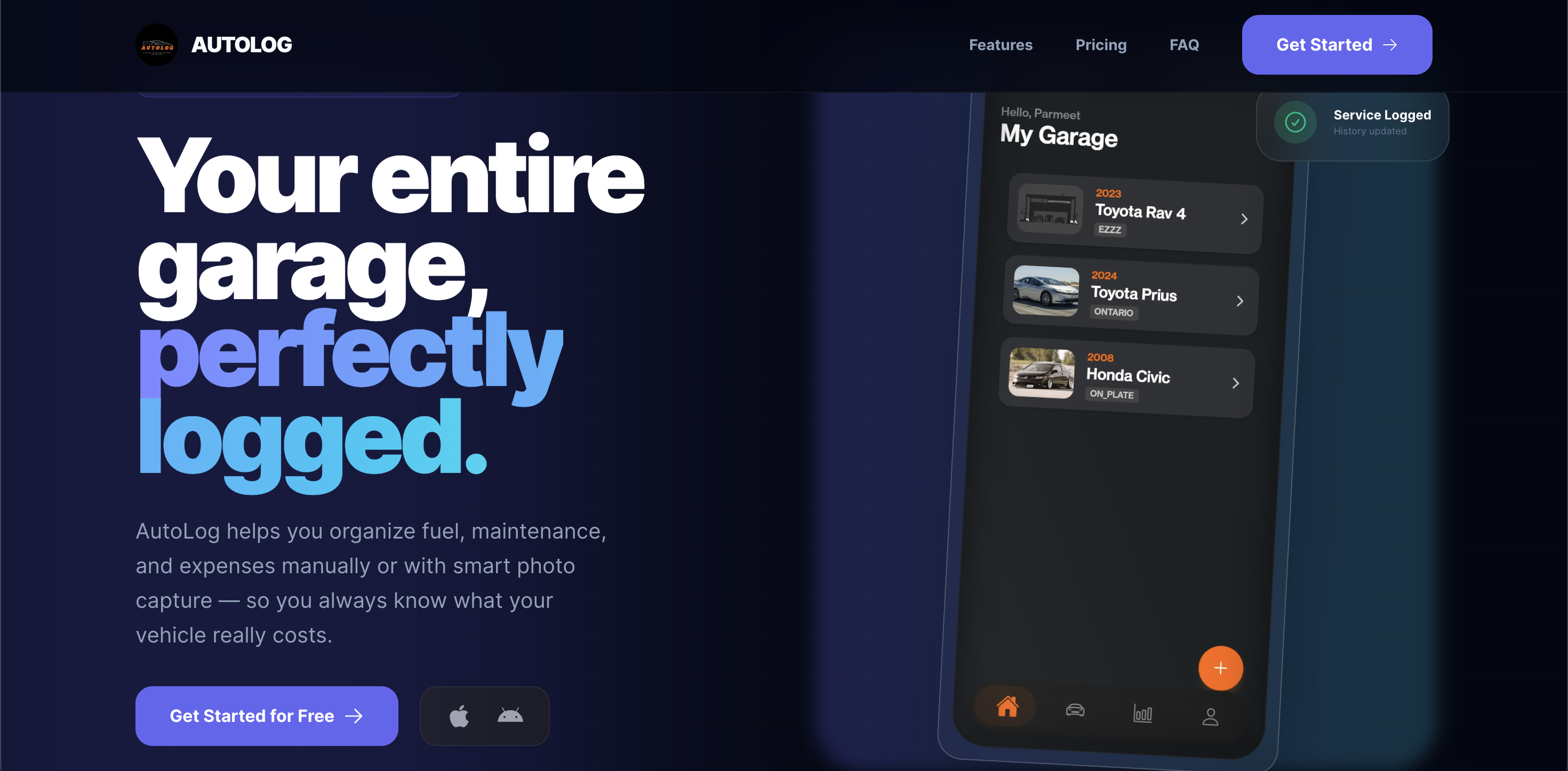 AutoLog Vehicle Manager hero